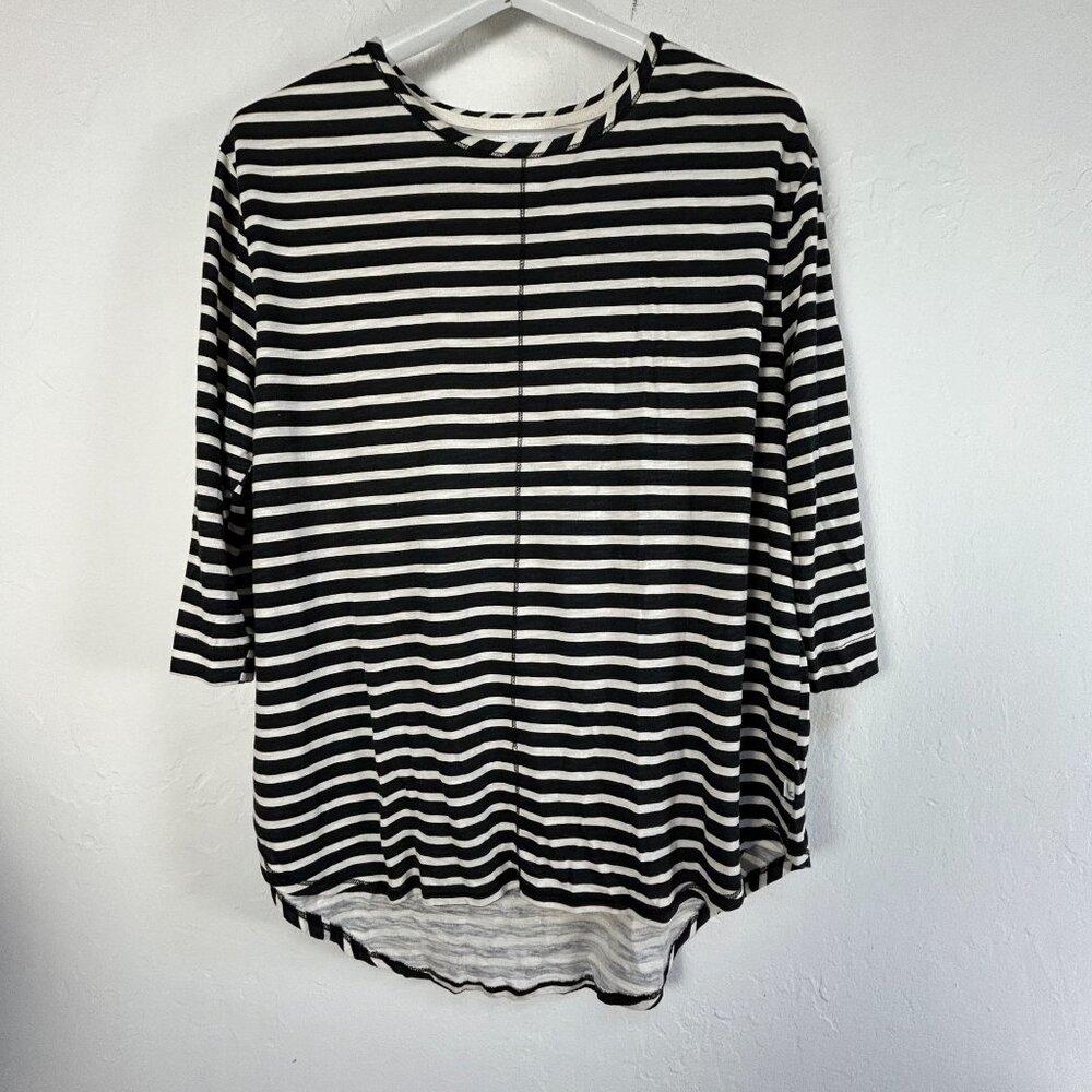 Koolaburra By UGG Womens Black & White Striped 3/4 Sleeve Tunic Top Large Casual